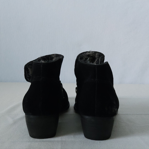 Seychelles Black Leather Ankle Boots Women’s 10 Faux Fur Lined Low Block Heel - Picture 8 of 10